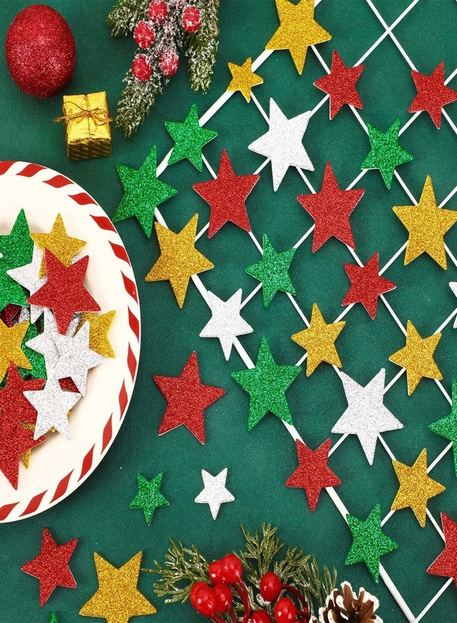 JULBEAR Star Foam Sticker, 300Pcs Christmas Glitter Star Shapes Foam Stickers for Kids Holiday Xmas Party Favors Toddler DIY Crafts Supplies Home Decorations(Red Green Gold Silver) - Image 3